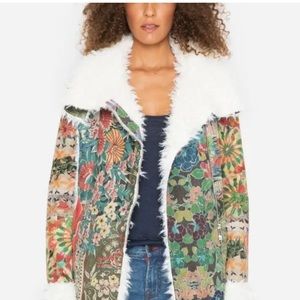 Biya by Johnny Was Behemet Printed Suede Sherpa Lined Coat.